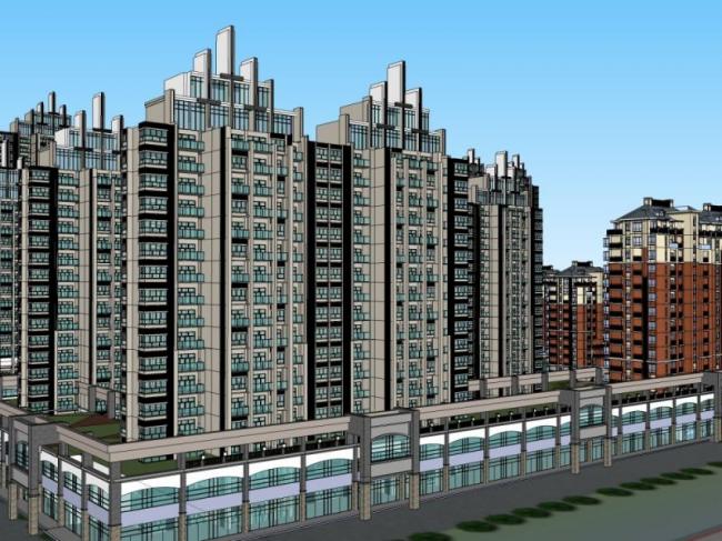 Sketchup住宅模型|高层住宅群，居住建筑，古典风格
