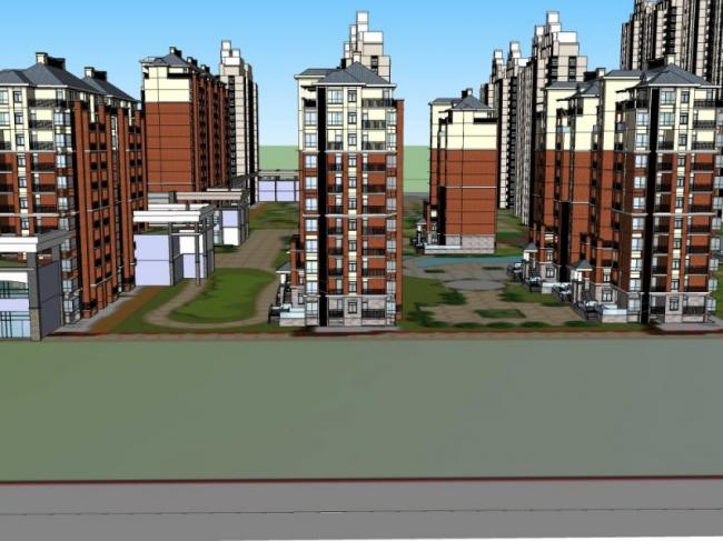 Sketchup住宅模型|高层住宅群，居住建筑，古典风格