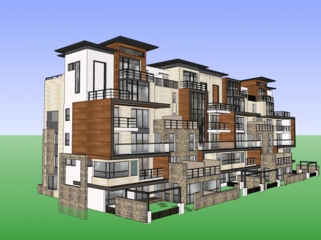 Sketchup住宅模型|联排住宅，多层，现代风格