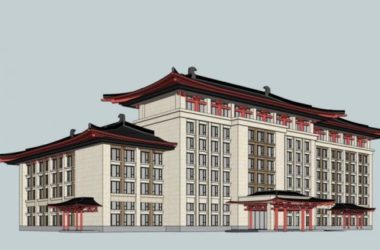 Sketchup酒店模型|多层酒店，现代中式风格-BIM建筑网