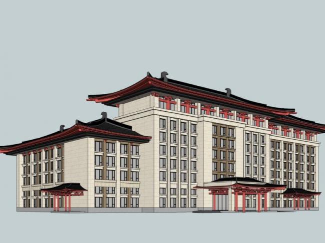 Sketchup酒店模型|多层酒店，现代中式风格