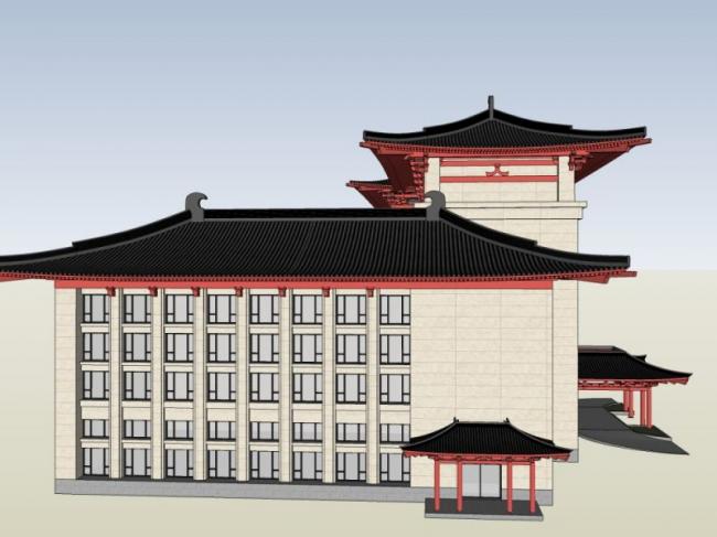 Sketchup酒店模型|多层酒店，现代中式风格