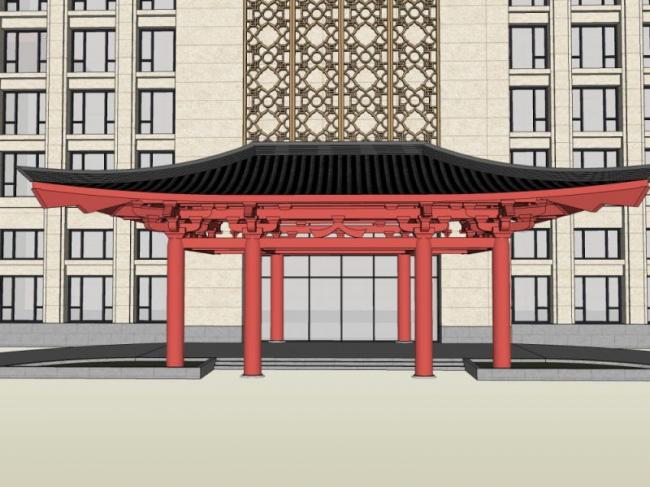 Sketchup酒店模型|多层酒店，现代中式风格