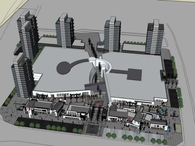 Sketchup商业模型|低层商业街，现代中式风格