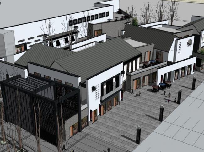 Sketchup商业模型|低层商业街，现代中式风格