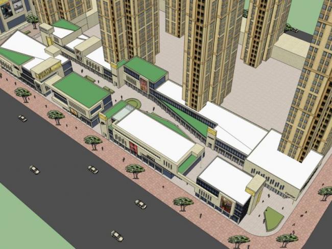 Sketchup住宅模型|超高层住宅小区，底层商业，居住建筑，古典风格