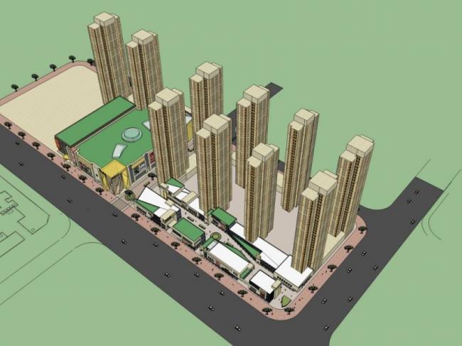 Sketchup住宅模型|超高层住宅小区，底层商业，居住建筑，古典风格