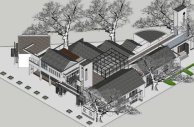 Sketchup办公模型|旅游服务中心，现代中式风格-BIM建筑网