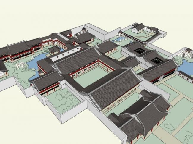 Sketchup古建筑模型|多层园林，中式风格