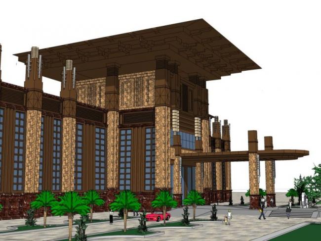 Sketchup商业模型|低层会所，现代中式风格