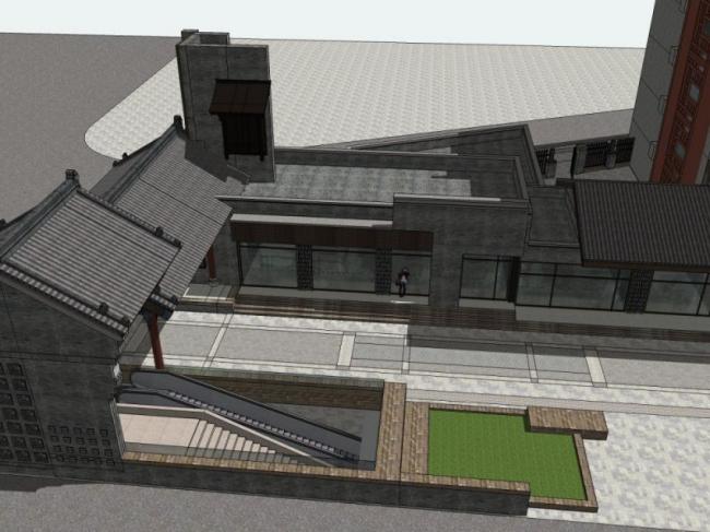 Sketchup商业模型|多层商业建筑，现代中式风格