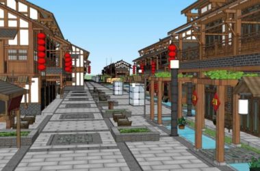 Sketchup商业模型|多层商业步行街，中式风格-BIM建筑网