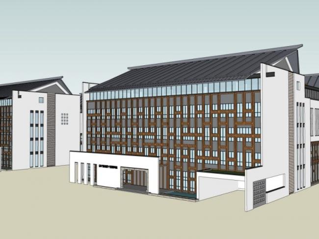 Sketchup文化模型|多层老干部活动中心，文化建筑，中式风格