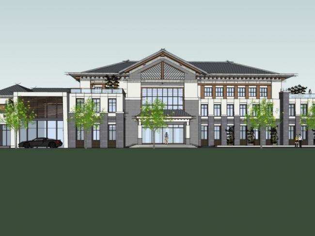 Sketchup商业模型|多层会所，现代中式风格