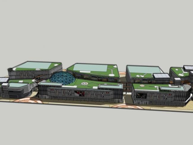 Sketchup办公模型|多层商业步行街，现代风格