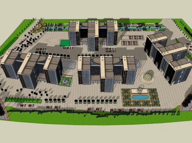 Sketchup办公模型|高层办公楼，现代风格