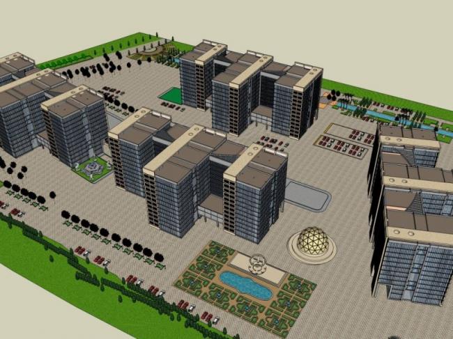 Sketchup办公模型|高层办公楼，现代风格