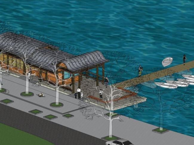 Sketchup景观模型|滨水景观，茶馆，东方新古典风格，中式风格