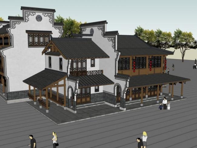 Sketchup商业模型|多层商业街，中式风格