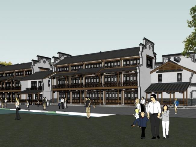 Sketchup商业模型|多层商业街，中式风格