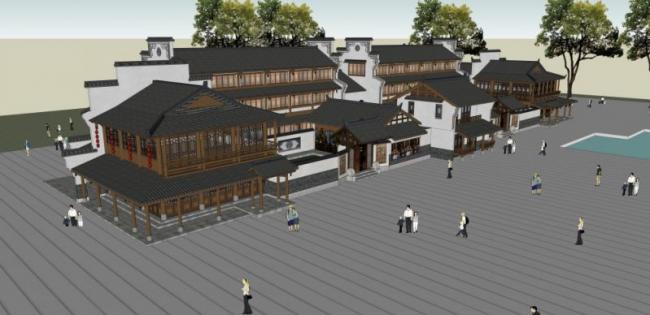 Sketchup商业模型|多层商业街，中式风格