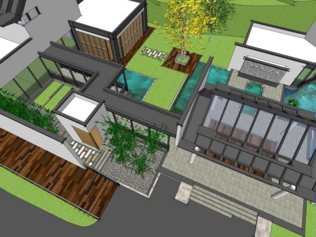 Sketchup商业模型|英语俱乐部，低层会所，现代中式风格