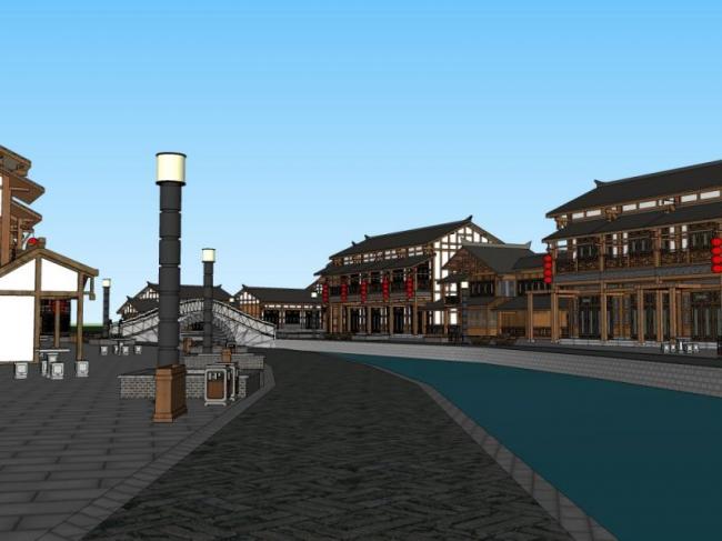 Sketchup商业模型|多层商业街，中式风格
