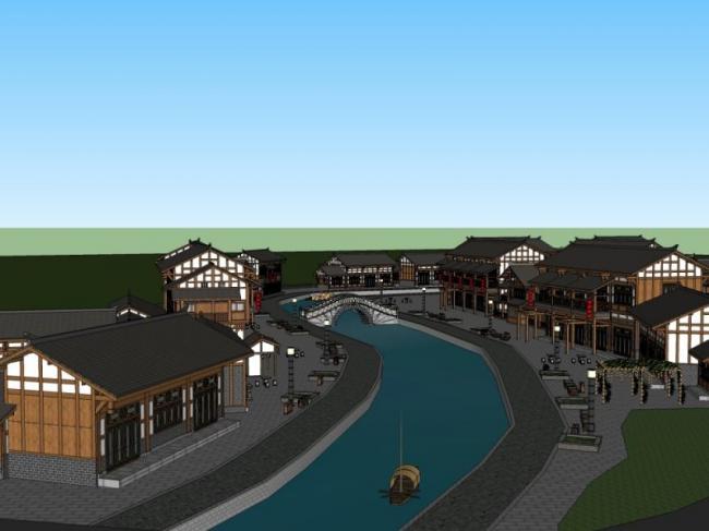 Sketchup商业模型|多层商业街，中式风格