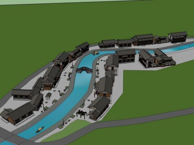 Sketchup商业模型|多层商业街，中式风格