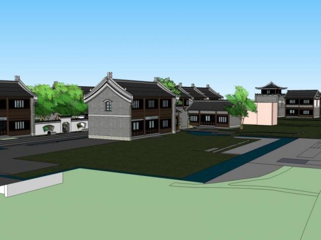 Sketchup文化模型|多层园博园北区，文化建筑，中式风格