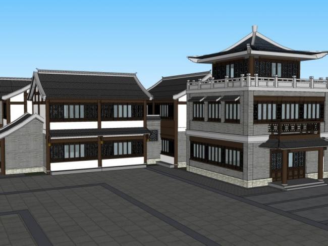 Sketchup文化模型|多层园博园北区，文化建筑，中式风格