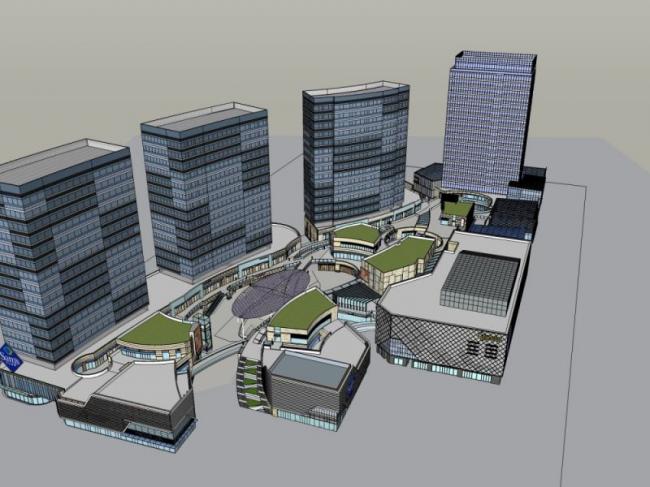 Sketchup综合体模型|多高层商业综合体，住宅，办公，现代风格