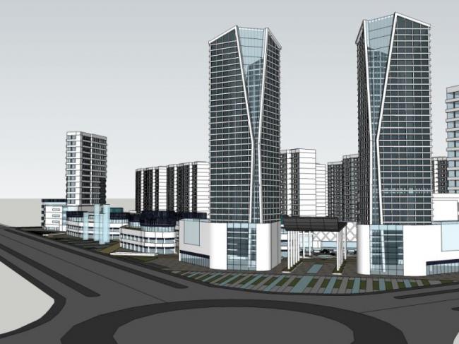 Sketchup综合体模型|多高层商业综合体，住宅，办公，酒店，现代风格