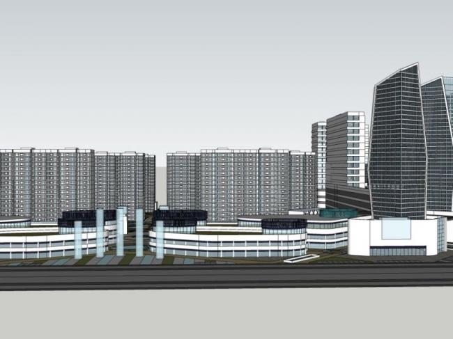 Sketchup综合体模型|多高层商业综合体，住宅，办公，酒店，现代风格