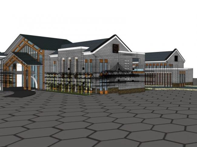 Sketchup酒店模型|低层宾馆建筑，现代中式风格