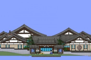 Sketchup办公模型|低层办公楼群，中式风格-BIM建筑网
