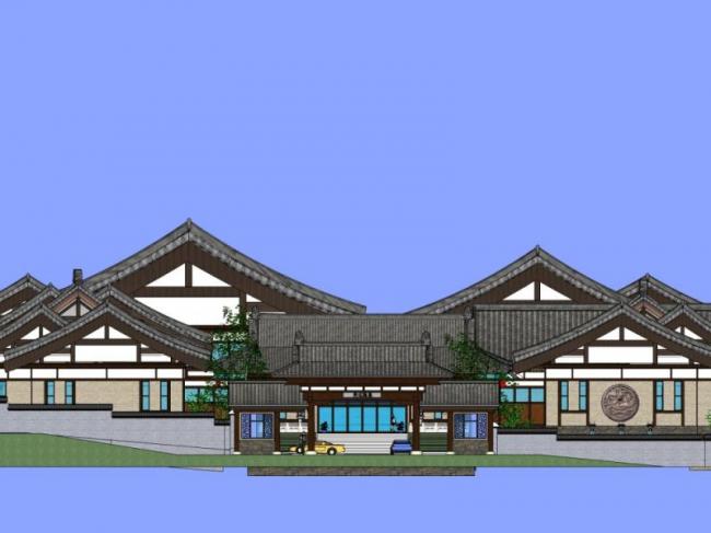 Sketchup办公模型|低层办公楼群，中式风格