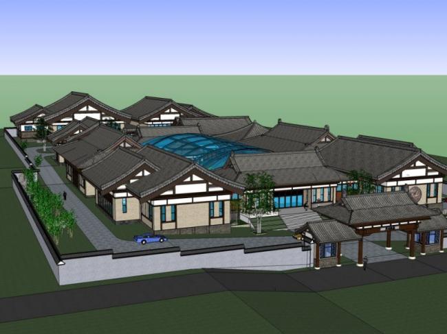 Sketchup办公模型|低层办公楼群，中式风格