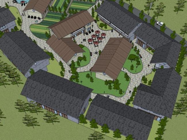 Sketchup酒店模型|低层山地民俗酒店，现代风格