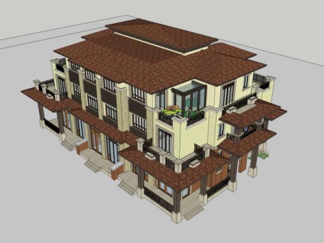 Sketchup住宅模型|多层住宅，花园洋房，现代风格