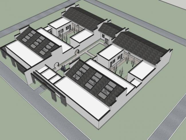 Sketchup住宅模型|四合院，现代中式风格