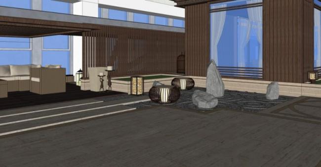 Sketchup景观模型|屋顶花园景观，现代风格