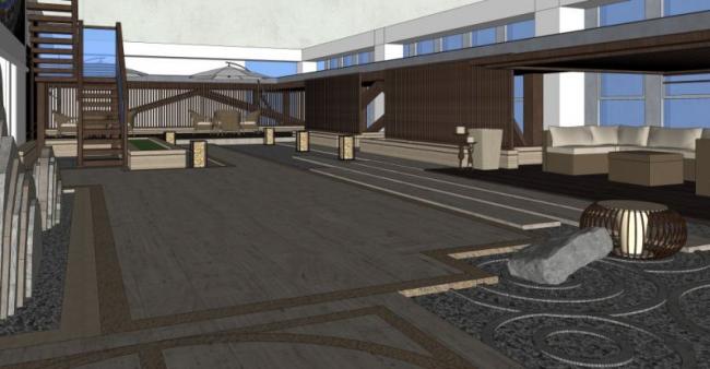 Sketchup景观模型|屋顶花园景观，现代风格