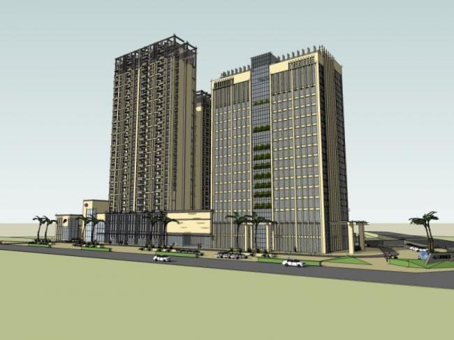 Sketchup住宅模型|高层住宅，底层商业，办公，居住建筑，古典风格