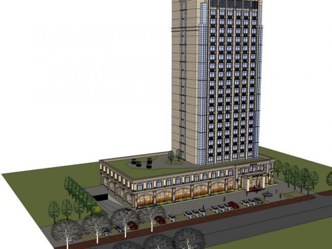 Sketchup商业模型|多高层宴会厅大厦，古典风格