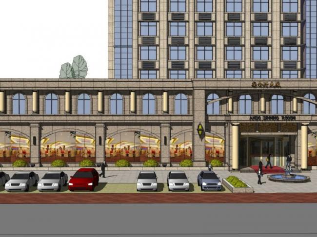 Sketchup商业模型|多高层宴会厅大厦，古典风格