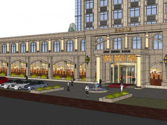 Sketchup商业模型|多高层宴会厅大厦，古典风格