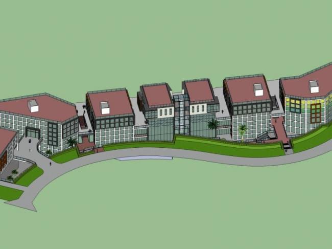 Sketchup办公模型|多层办公园区，下沉，现代风格