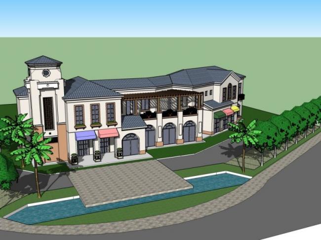 Sketchup商业模型|低层商业建筑，现代风格