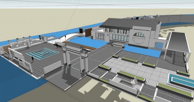 Sketchup文化模型|多层书院广场，文化建筑，中式风格